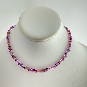 Pink and Purple Seed Bead Choker; Multi Color, Boho, 70s Vibe